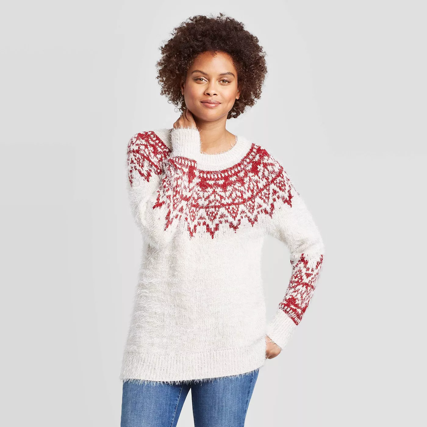 Women's Fairisle Printed Long Sleeve Crewneck Pullover Sweater - Knox Rose™ - image 1 of 2