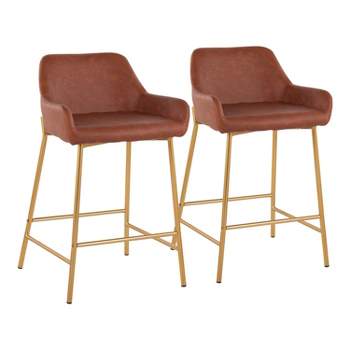 Set of 2 Daniella Metal/Faux Leather Counter Height Barstools - LumiSource