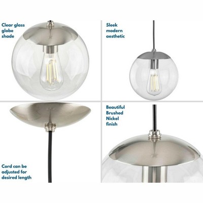 Matte Black Glass Globe Pendant Light with Nickel Accents