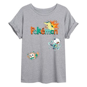 Women's - Pokémon - Cyndaquil, Oshawott, Rowlet Oversized Graphic T-Shirt - 1 of 4