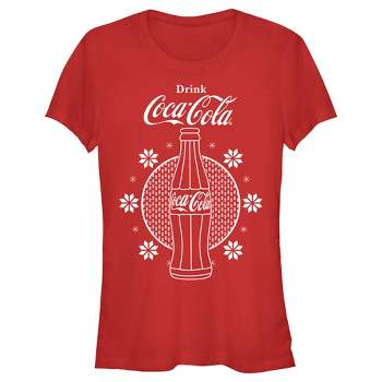 Juniors Womens Coca Cola Christmas Snowflakes Bottle T-Shirt