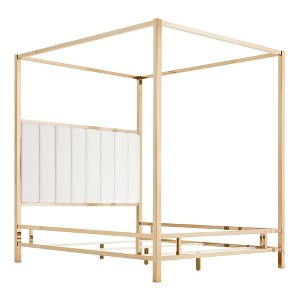 Queen Manhattan Champagne Gold Canopy Bed with Vertical Channel Headboard White - Inspire Q