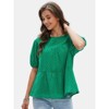 EXLURA Women's Summer Tops Dressy Casual Short Lantern Sleeve Shirts Crew Neck Hollow Out Lace Embroidered Blouses Shirts - 4 of 4