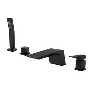 Cobbe Single Handle Tub Faucet Set with 4.72-Inch Wide Waterfall Spout, Handheld Shower and 23.62-Inch Water Inlet 4-Hole Installation Matte Black - 1 of 4