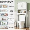Over The Toilet Storage Cabinet,Freestanding Bathroom Organizer with 3-Tier Shelves and Double Doors - 3 of 4