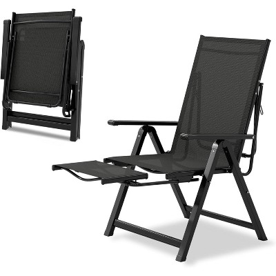 Garvee Folding Chaise Lounge Chair with 10-Position Recline and Retractable Footrest Lightweight Alloy Steel Frame Outdoor Recliner