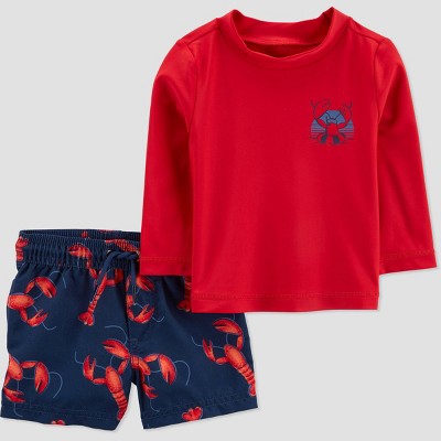 Carter's Just One You® Baby Boys' 2pc Lobster Rash Guard Set - Blue/Red 9M