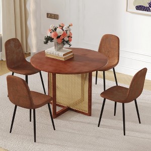 5-Piece Dining Set with Rubber Wood Round Table and 4 Comfortable Technology-Fabric Chairs - 1 of 4