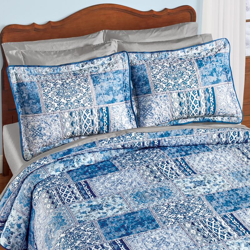 Collections Etc Multi-Design Blue Patchwork Pillow Sham Sham Blue Multi, 2 of 4