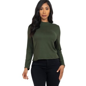 Slickblue Women's Jersey Mock Neck Shirt, Slim Fit Solid Long Sleeve Top, 9 Color Options, Size S-L - 1 of 4