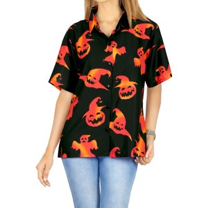 HAPPY BAY Women's Hawaiian Blouse Short Sleeve Vintage Shirt Halloween Costumes Pirate Shirts Button Down Tops for Women - 1 of 4