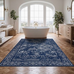 Washable Rugs 9x12 Area Rug for Living Room Bedroom Vintage Print Distressed Throw Rugs with Rubber Back Non-Slip Low Pile Stain Resistant Rug - 1 of 4