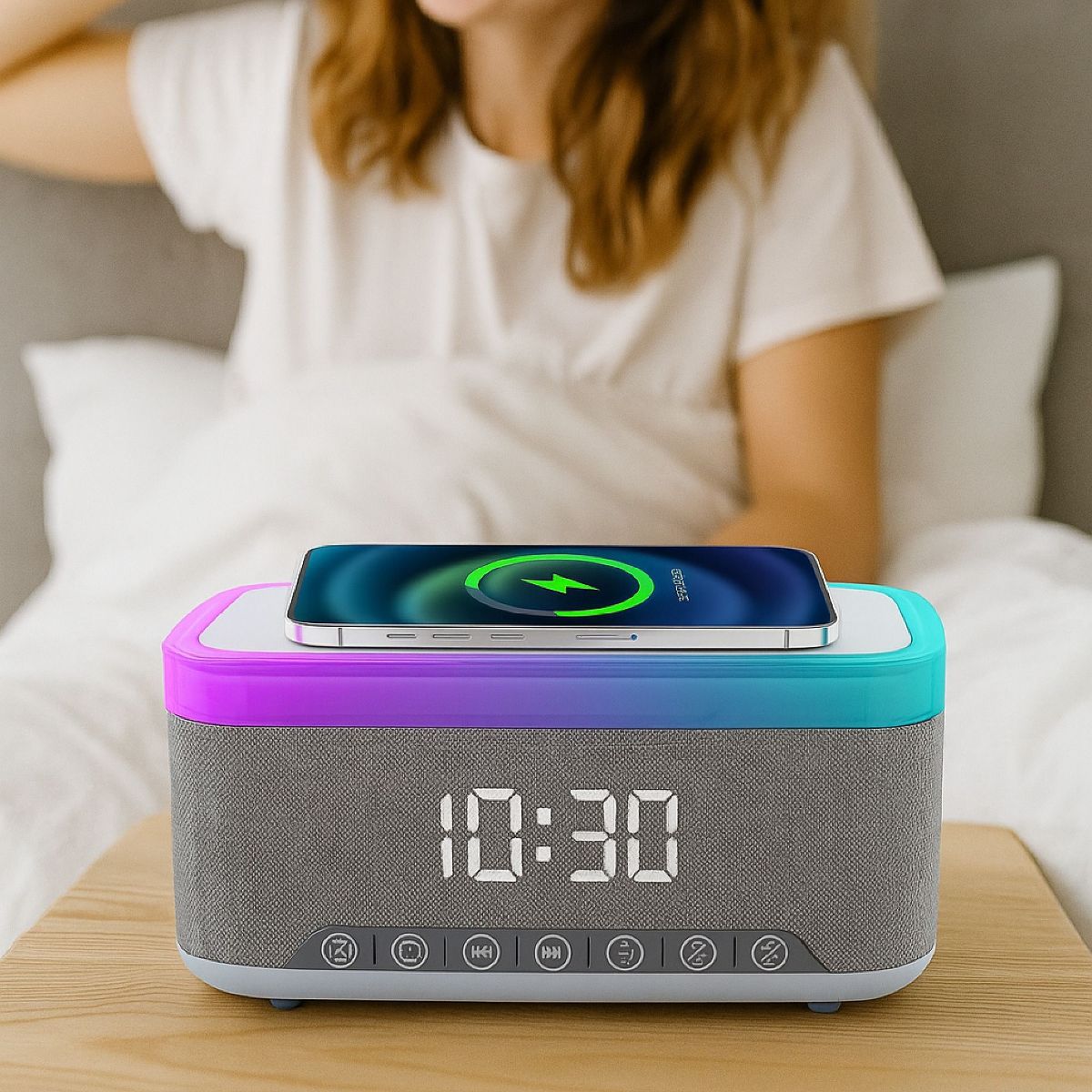 Pursonic All-in-One Alarm Clock with Bluetooth Speaker, FM Radio & Qi Wireless Charging – Your Complete Nightstand Companion - thumbnail 3