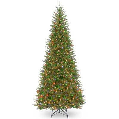 National Tree Company Pre-Lit Artificial Slim Christmas Tree, Green, Dunhill Fir, Multicolor Lights, Includes Stand, 9ft