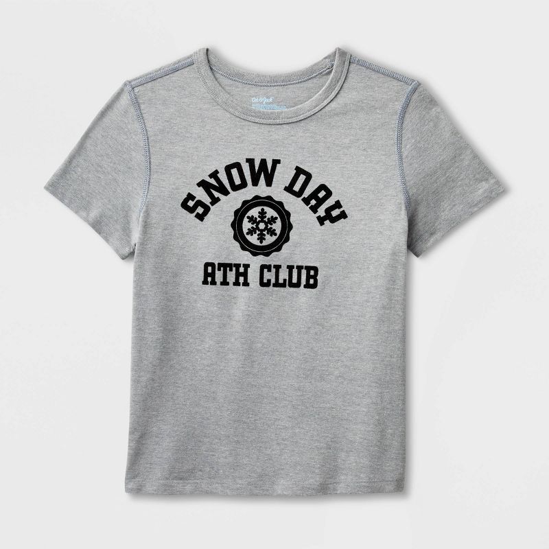 Kids&#39; Adaptive Short Sleeve &#39;Snow Day&#39; Graphic T-Shirt - Cat &#38; Jack&#8482; Gray, 1 of 5