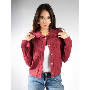 Jess by Meiko Women''s Ruffle Collar Cable Knit Cardigan - 1 of 4