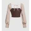 TIME HOLLOW Colorblock Lace-Up Front Pu Leather Blouse - 2 of 3