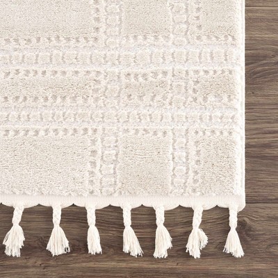 Ryuu Ivory High Pile Shag Area Rug 2' x 3'