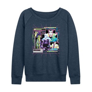 Women's - Disney - Villians Group Vapor Wave Lightweight French Terry Wide Neck Long Sleeve Shirt - 1 of 4
