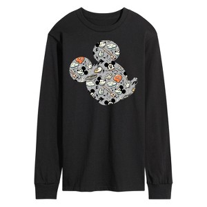 Men's - Disney - Mickey Pattern Silhouette Long Sleeve Graphic T-Shirt - 1 of 4