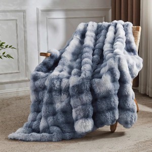 Cozy Throw Blanket, Faux Rabbit Fur Reversible Fleece Blanket, Anti-Shedding Machine Washable Chirstmas Blanket for Sofa/Bedroom/Winter Gift - 1 of 4