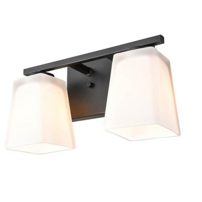 Matte Black 2-Light Vanity Fixture with Frosted Glass Shades