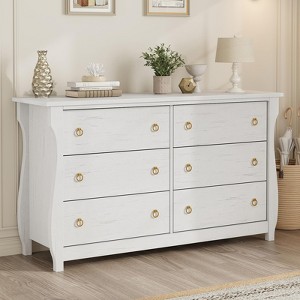 Garvee White 6 Drawer Dresser, 47" Wide Boho Dresser Organizer with Curved Legs and Large Storage for Living Room, Bedroom, Entryway, Nursery - 1 of 4