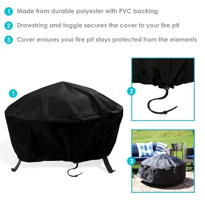 Sunnydaze Black Heavy-Duty Vinyl Round Fire Pit Cover, 36" x 12"