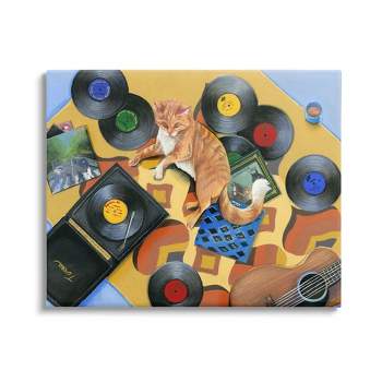 Stupell Industries Cat & Vintage Record Player Canvas Wall Art