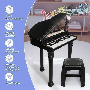 Key Piano Toy - Black Keyboard with Microphone and Stool, Birthday Gift - 1 of 4