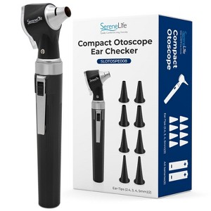 SereneLife 6.5" Fiber Optic Internal Ear Inspection Instrument - Otoscope with LED Light, 3x Magnification, Washable Tips - 1 of 4