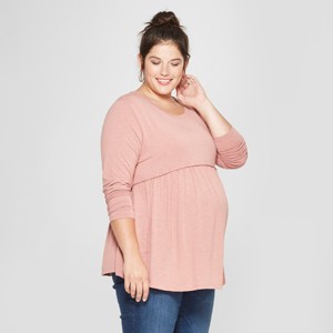 Maternity Plus Size Long Sleeve Relaxed Babydoll T-Shirt - Isabel Maternity by Ingrid & Isabel Pink 3X, Women