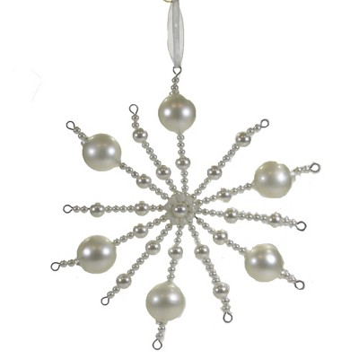 Holiday Ornament 8.0" Pearl Snowburst Ornament Beads Vintage  -  Tree Ornaments