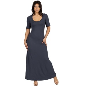 24seven Comfort Apparel Womens Casual Maxi Dress With Sleeves - 1 of 4