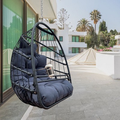 Swing Hammock Egg Basket Chairs, UV Resistant Cushion Hanging Chair, Foldable Frame 350lbs Capacity Ceiling Hammock Chair Patio Porch Backyard Balcony