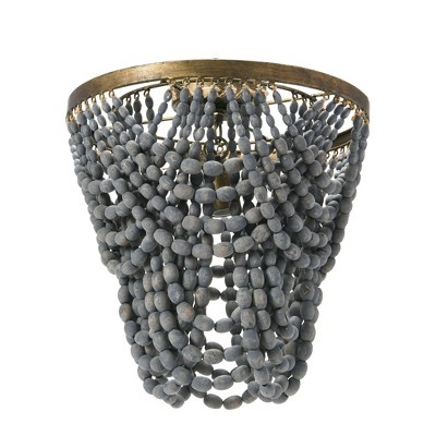 Gold and Grey Wood Bead Semi-Flush Mount Ceiling Light