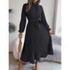 Coolmee Women Smocked Stand Neck Waist Tie Long Sleeve Maxi Dress - 2 of 4
