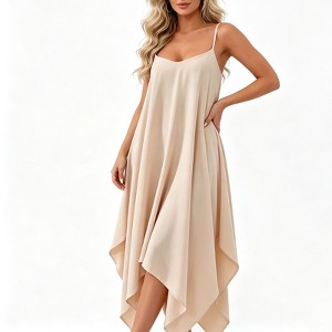loose spaghetti strap dress Casual Mini Dusty Pink / XL ensuring comfort and breathability during warm weather Women Spaghetti Strap Loose Midi