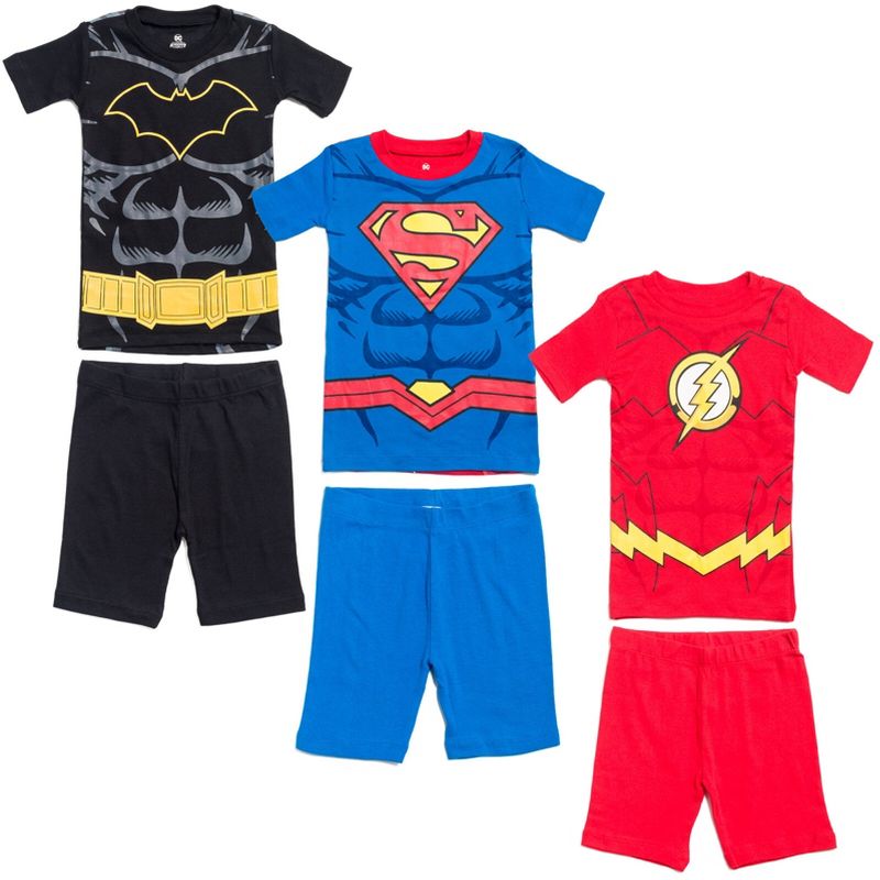 DC Comics Justice League The Flash Superman Batman Pajama Shirts and Shorts Toddler, 1 of 8