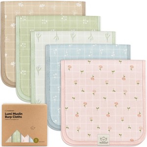 5pk Lumi Muslin Burp Cloths for Baby Boys, Girls, Organic Baby Burp Cloths, Burping Cloths for Babies - 1 of 4