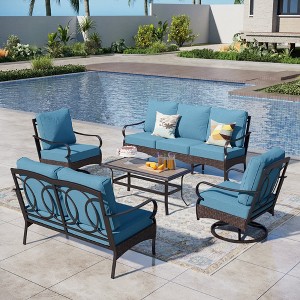 Captiva Designs 5pc Extra Large Metal and Rattan Outdoor Patio Conversation Set with Coffee Table and Loveseat - 1 of 4