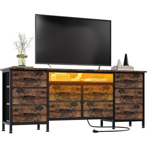 63" TV Stand for 65-75 Inch TVs, 10-Drawer Entertainment Center with Power Outlets & LED Lights - Long Media Console Dresser - 1 of 4