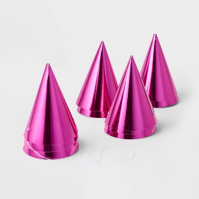 10ct 5&#34; Metallic Foil Party Hats Hot Pink - Spritz&#8482;