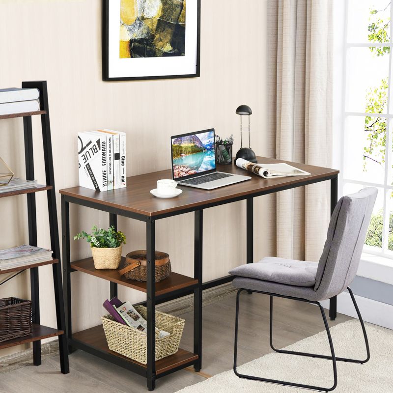 Costway 47'' Computer Desk Office Study Table Workstation Home w/ Adjustable Shelf Rustic Black/Coffee/Brown, 4 of 11