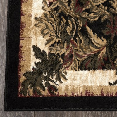 Black and Beige Floral Synthetic Rectangular Area Rug