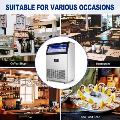 SOZT 24.4 in. Commercial Ice Maker 250 lb./24 H Stainless Steel Freestanding Ice Maker Machine with Full Cube Production