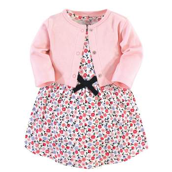 Touched by Nature Baby and Toddler Girl Organic Cotton Dress and Cardigan 2pc Set, Ditsy Floral
