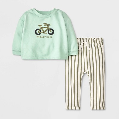 Baby Boys' French Terry Top & Bottom Set - Cat & Jack™ Light Green 18M