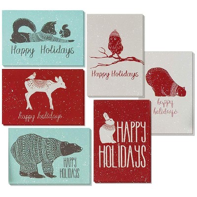 48 Pack Christmas Greeting Cards - 6 Assorted Winter Animal Designs for Holiday Greetings, Envelopes Included