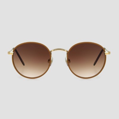 Women&#39;s Vegan Leather Wrapped Round Sunglasses - Universal Thread&#8482; Caramel/Gold